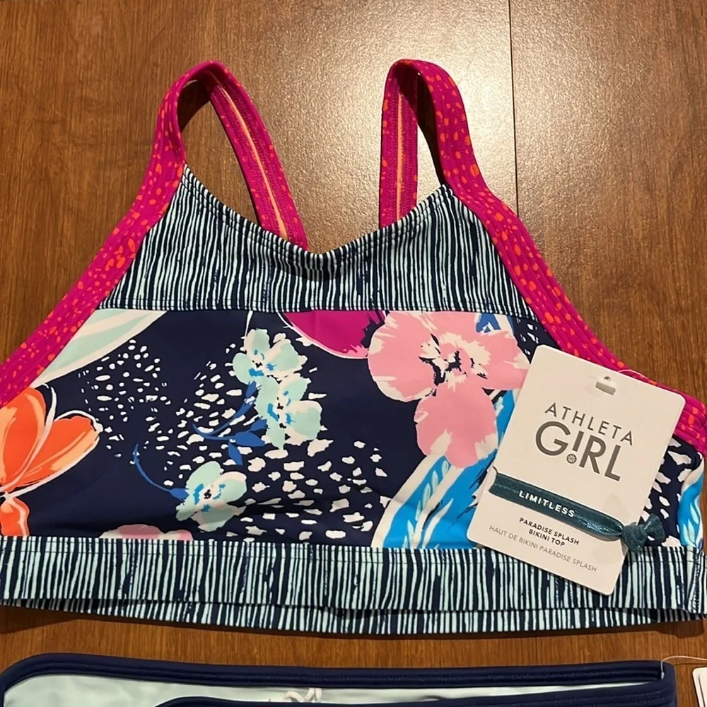 NWT Athleta Girl Paradise Splash Bikini top with matching bottoms Size XL/14.